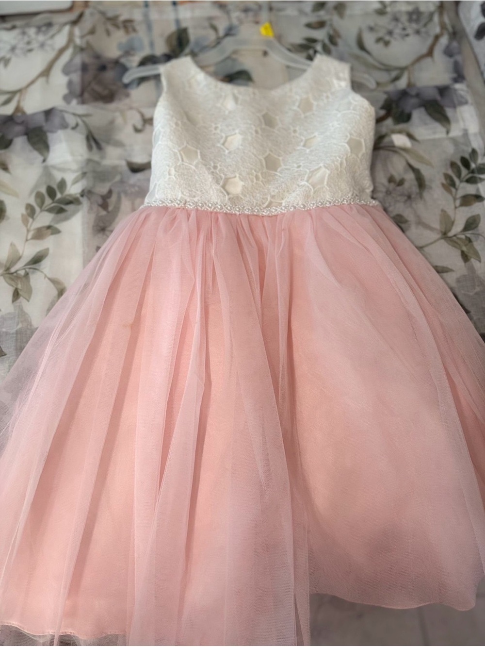 JoyKids Girls White Lace and Pink Tulle Dress